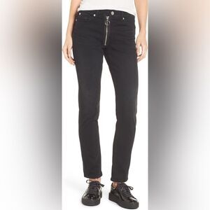 Hudson Jeans Crop Riley Relaxed Straight Jeans Exposed Zipper Black Denim Size27